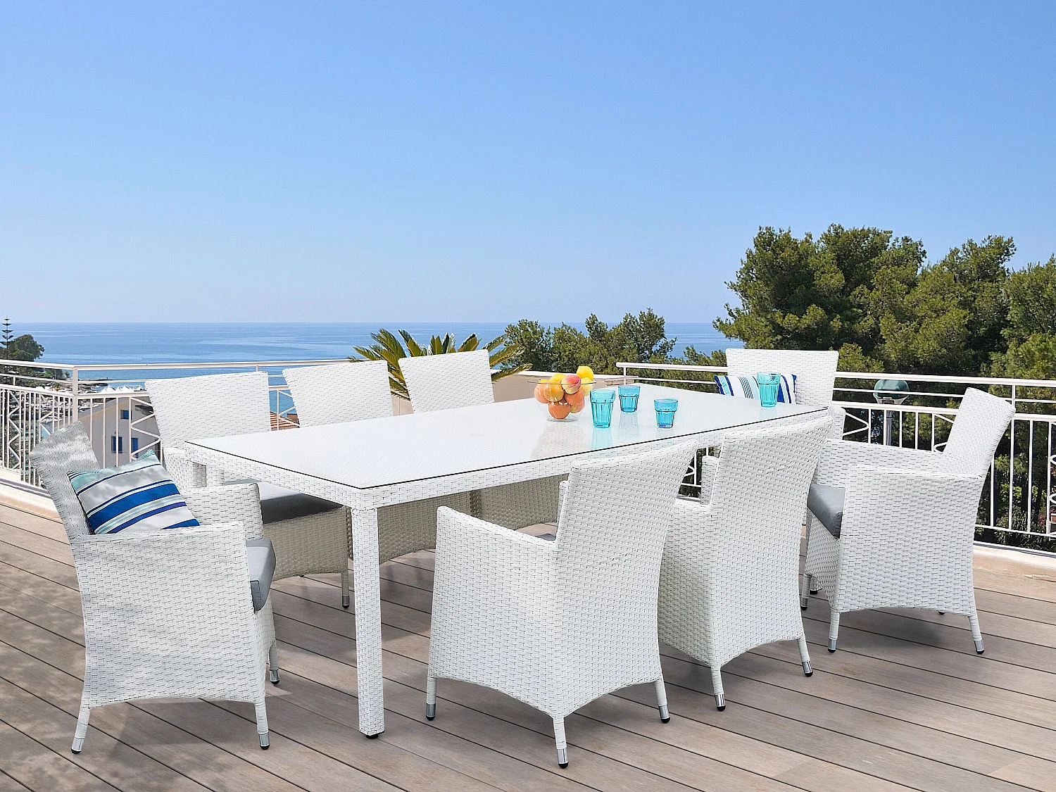 Tuinset 8-zitter ITALY met kussens Wit