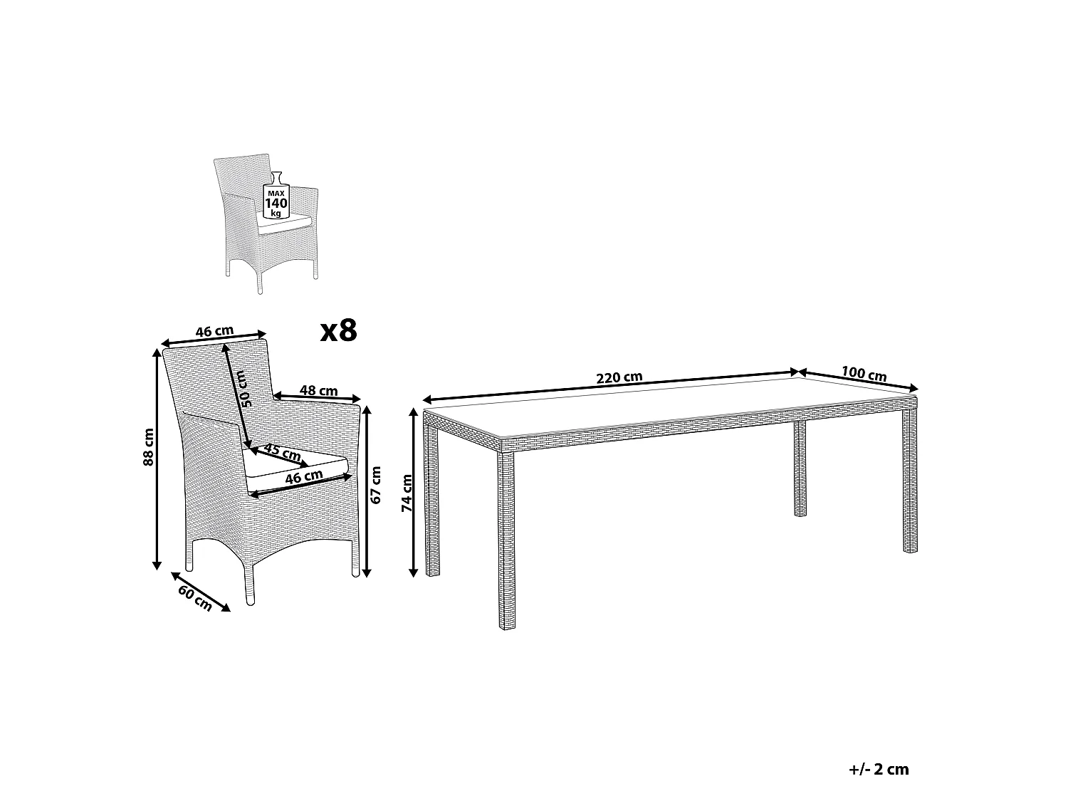 Tuinset 8-zitter ITALY met kussens Wit