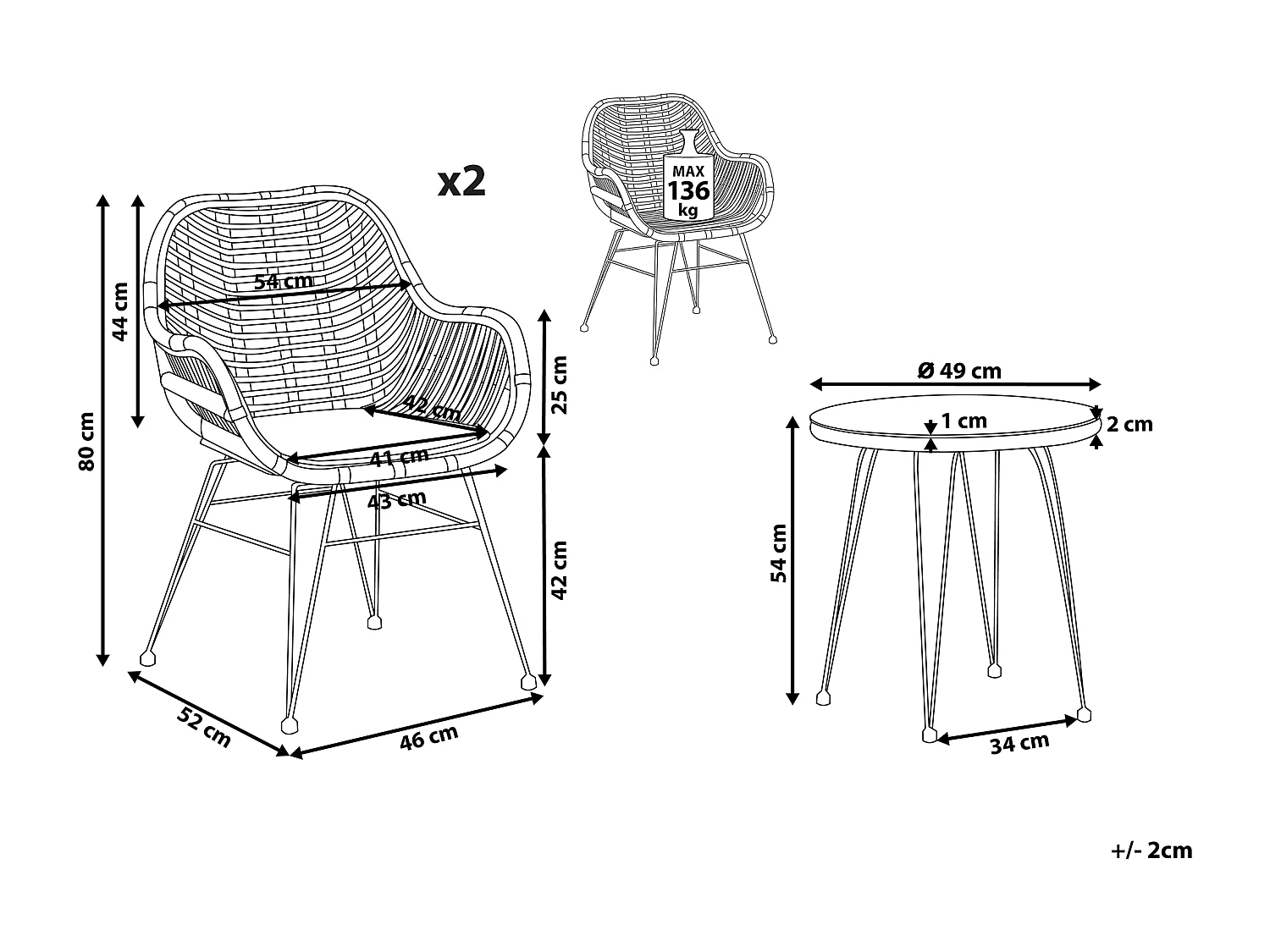 Ensemble pour bistro avec coussins TROPEA II Naturel