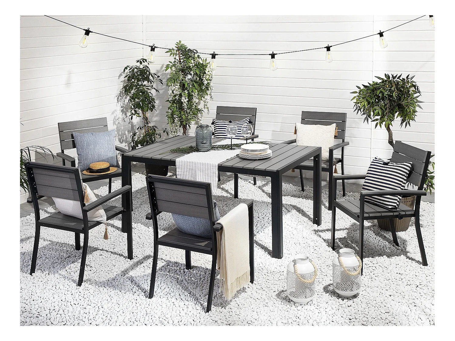Salle à manger de jardin 6 places COMO Gris