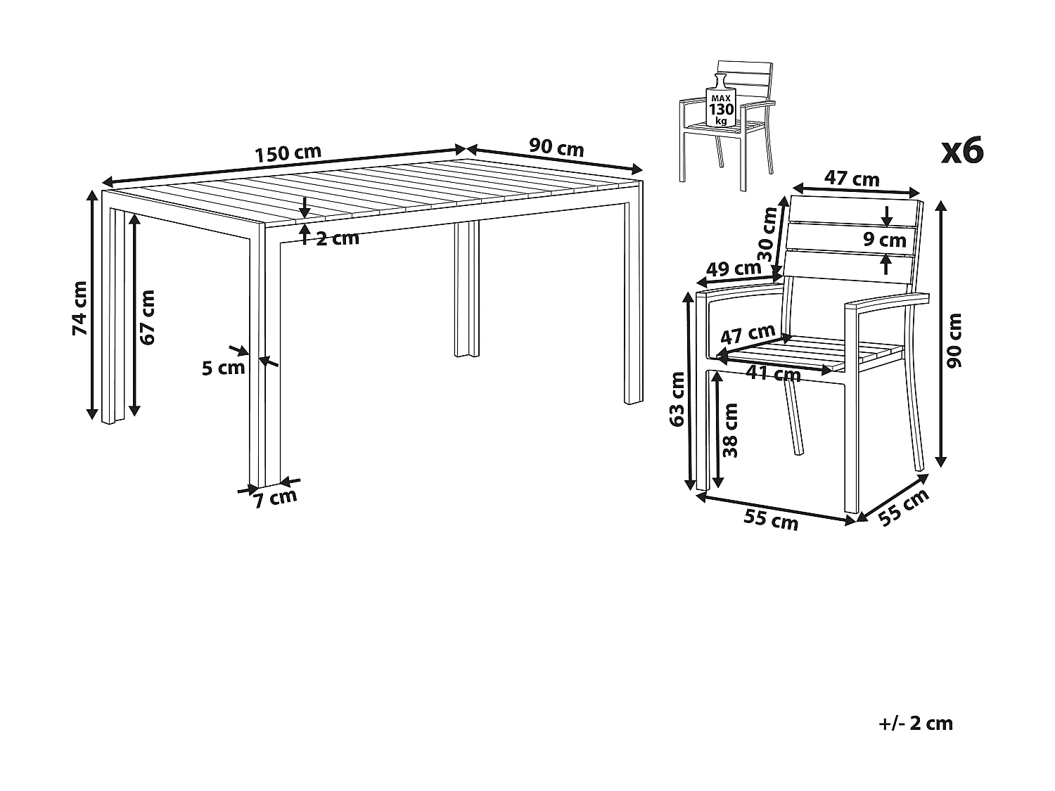 Salle à manger de jardin 6 places COMO Gris