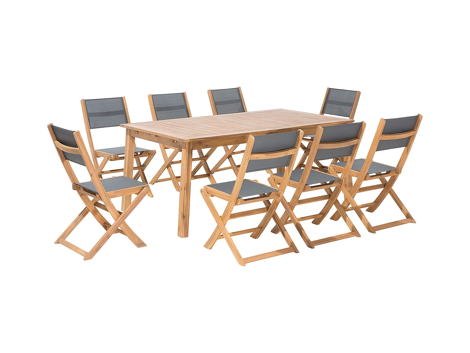 Gartenmöbel Set 9-teilig Tisch mit 8 Klappstühlen Akazienholz hellbraun Cesana