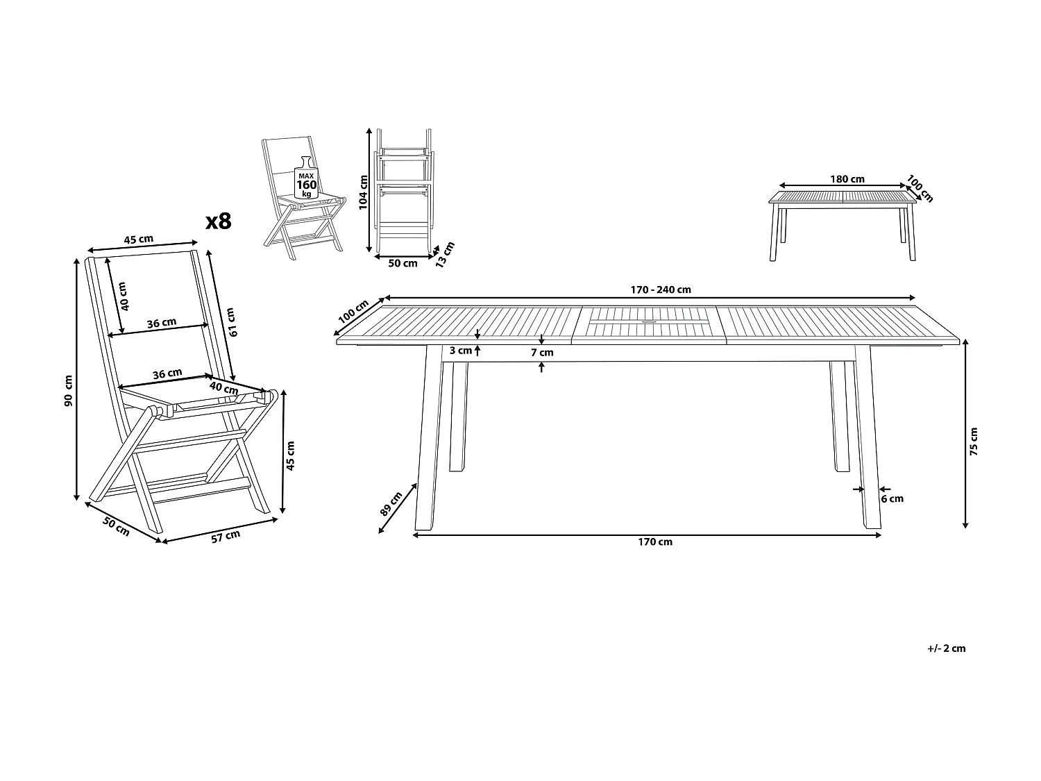 Zestaw ogrodowy dla 8 osób CESANA Drewno akacjowe Jasnobrązowy