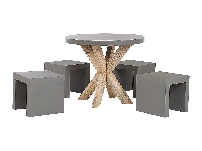 Set da pranzo da giardino con sgabelli 4 posti OLBIA/TARANTO Cemento Grigio
