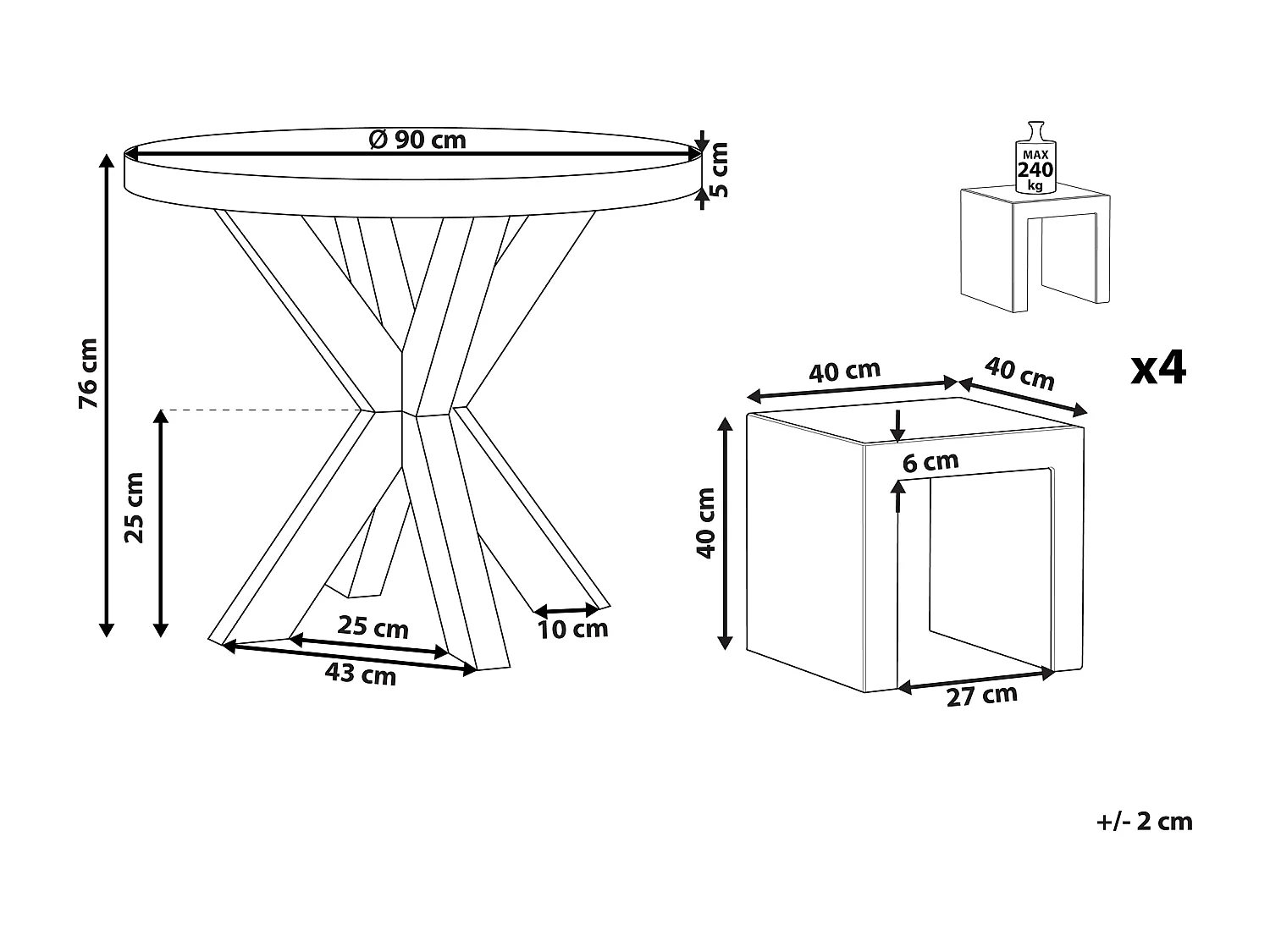 Gartenset Tisch 200x100 cm 8 Hocker Betonplatte Akazienholz Rustikal grau Olbia