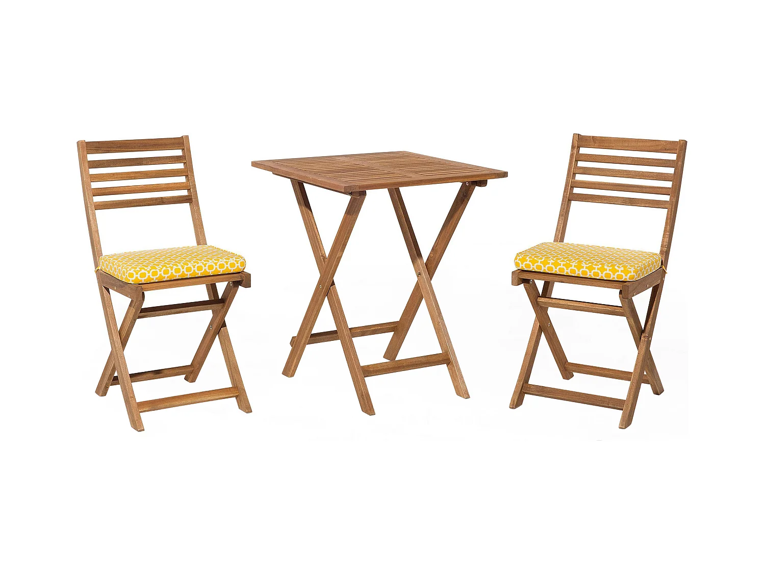Balkonset 2 Stühle 1 Tisch Akazienholz hellbraun mit Auflagen gelb Fiji