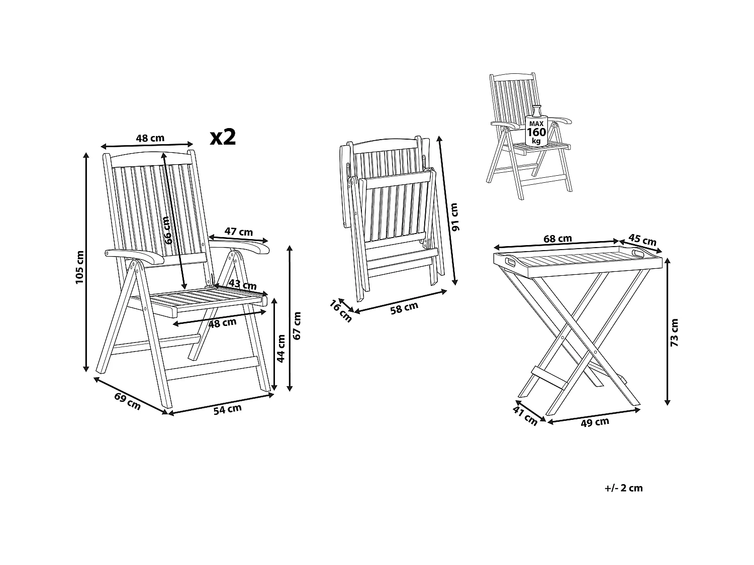 Zestaw mebli balkonowych Składane JAVA Drewno Jasnobrązowy