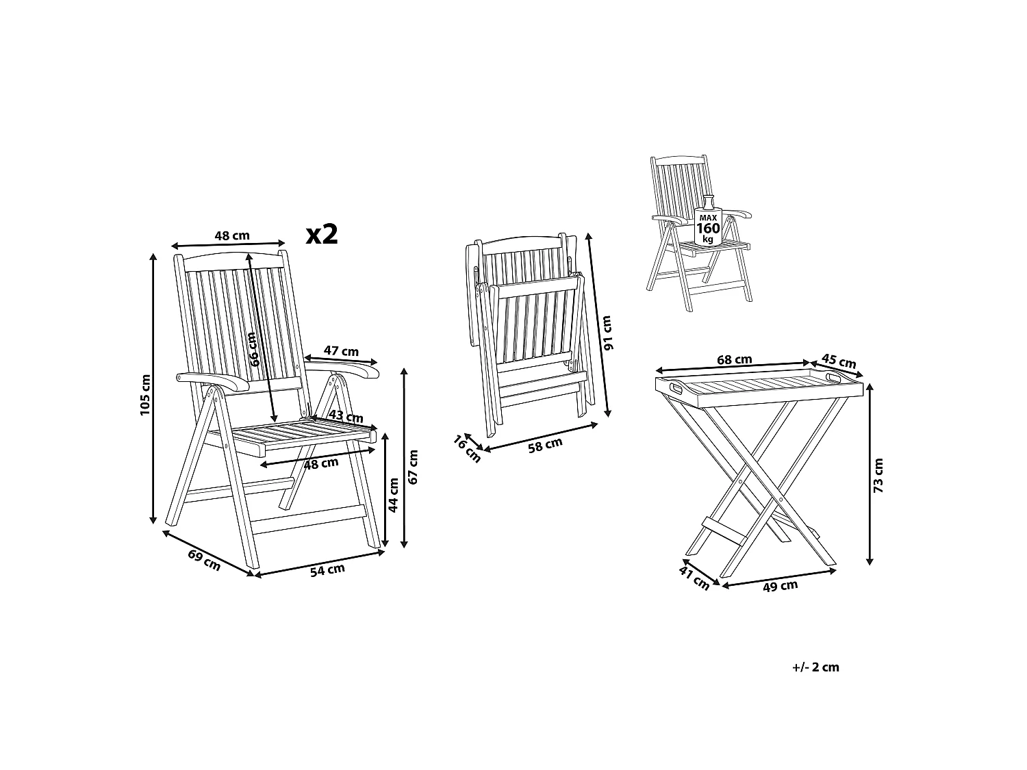 Bistro Set Folding JAVA Acacia Wood Light Brown