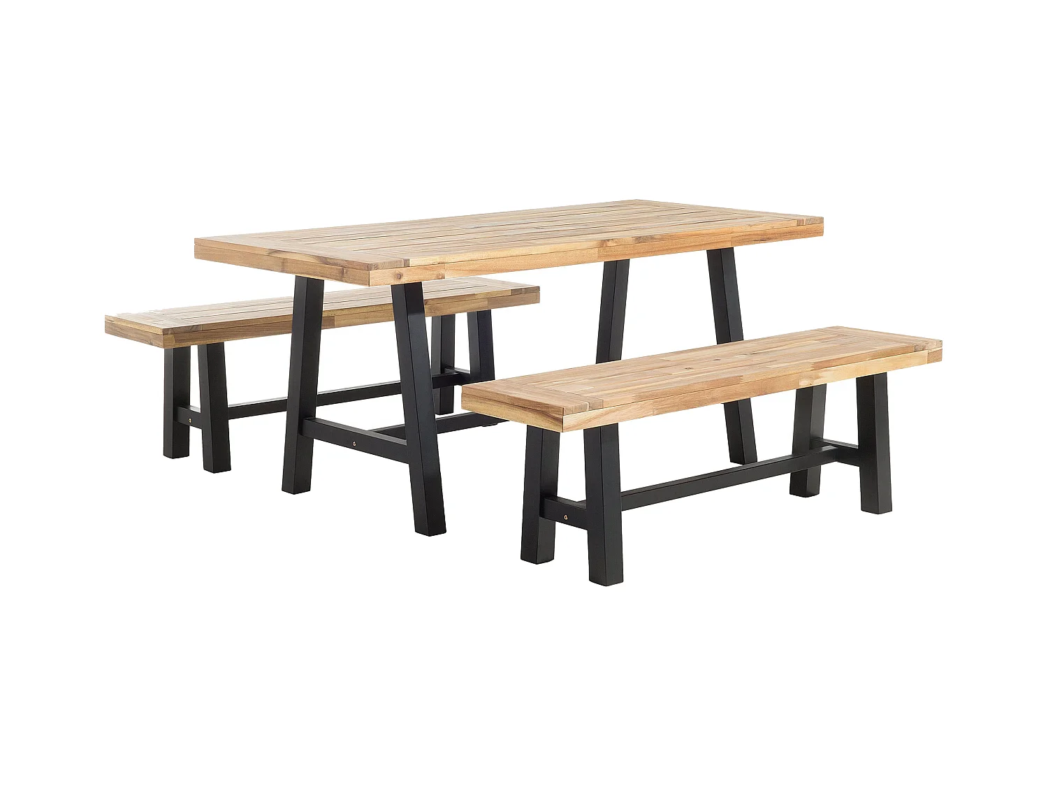Gartenmöbel Set hellbraun Akazienholz Massivholz schwarze Beine rustikal Scania