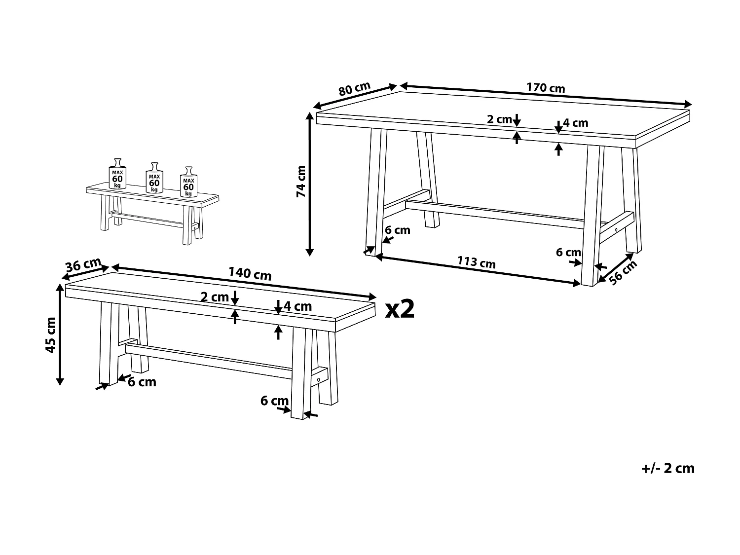 Zestaw ogrodowy dla 6 osób SCANIA Drewno akacjowe Czarny