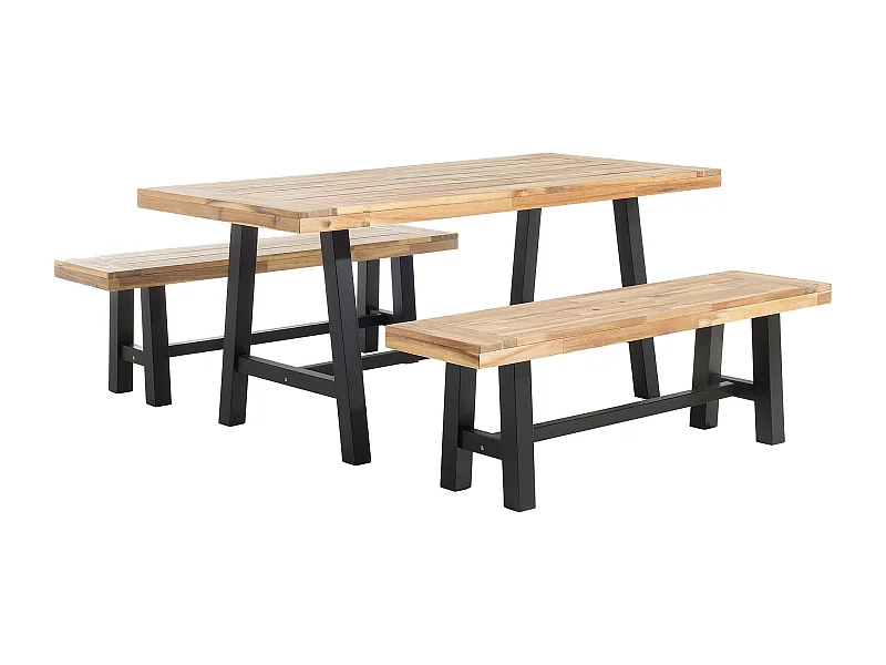 Gartenmöbel Set hellbraun Akazienholz Massivholz schwarze Beine rustikal Scania