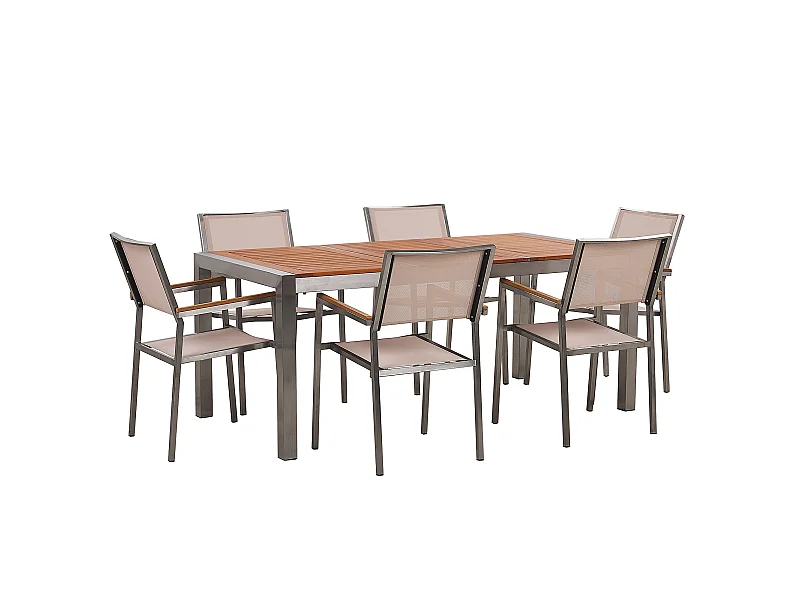 Modernes Gartenmöbel Set Tisch 180 cm Eukalyptusholz 6 Stühle in Beige Grosseto