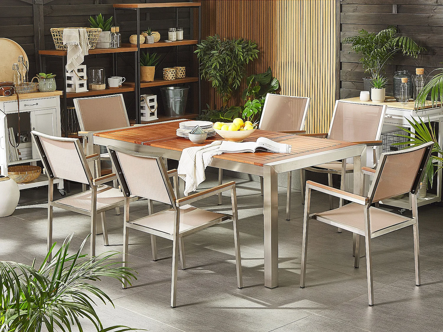 Modernes Gartenmöbel Set Tisch 180 cm Eukalyptusholz 6 Stühle in Beige Grosseto