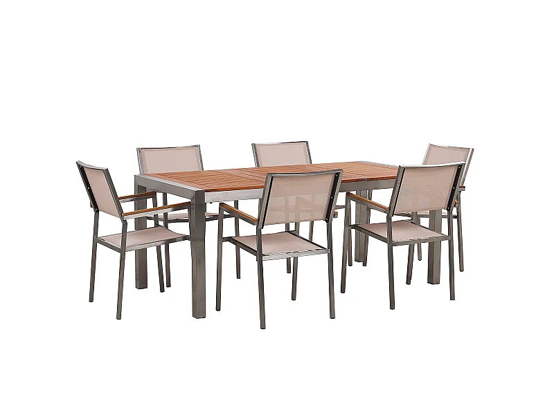 Modernes Gartenmöbel Set Tisch 180 cm Eukalyptusholz 6 Stühle in Beige Grosseto