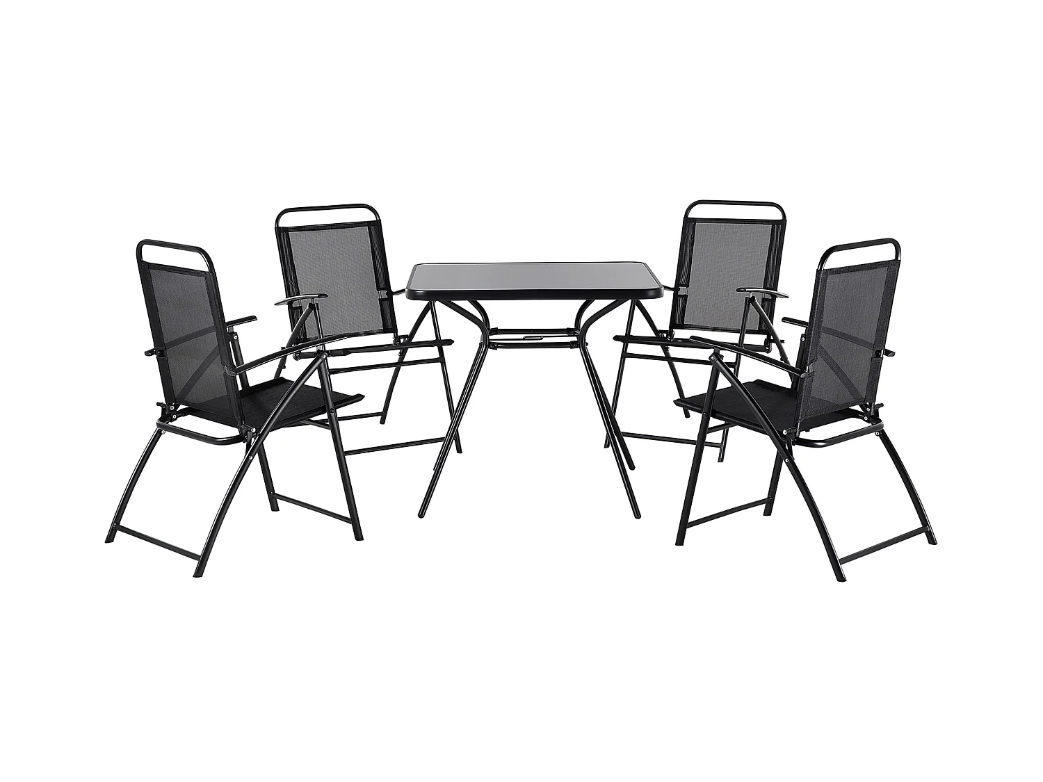 Modernes Gartenmöbel Tisch mit 4 Stühlen Metall/Sicherheitsglas schwarz Livo