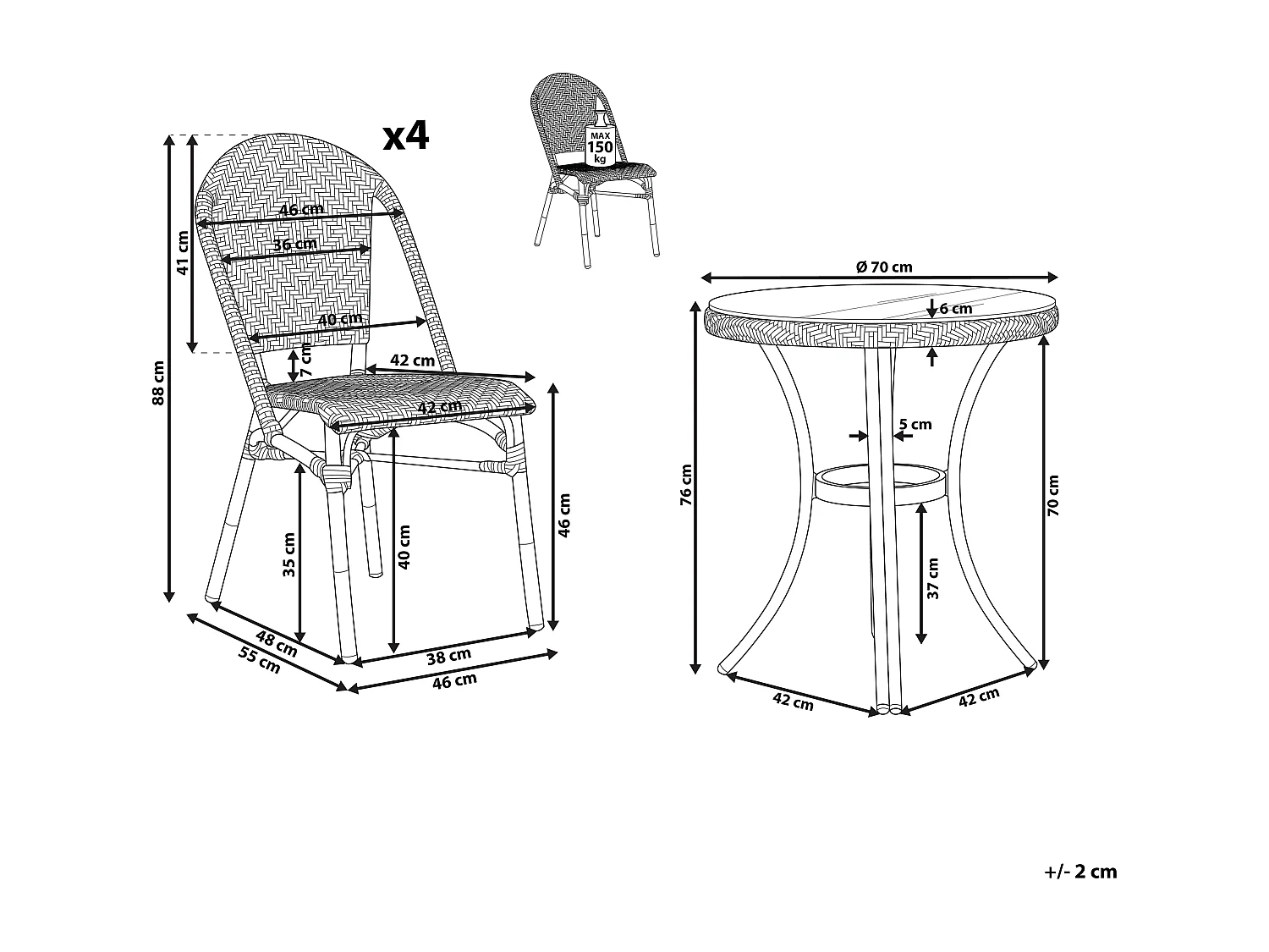 Salle à manger de jardin 4 places RIFREDDO Polyrotin Bleu