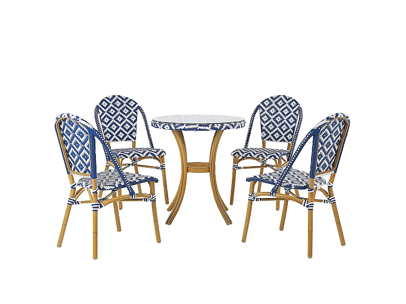 Elegantes Gartenset 4- Sitzer mit rundem Couchtisch Rattan blau/weiß Rifreddo