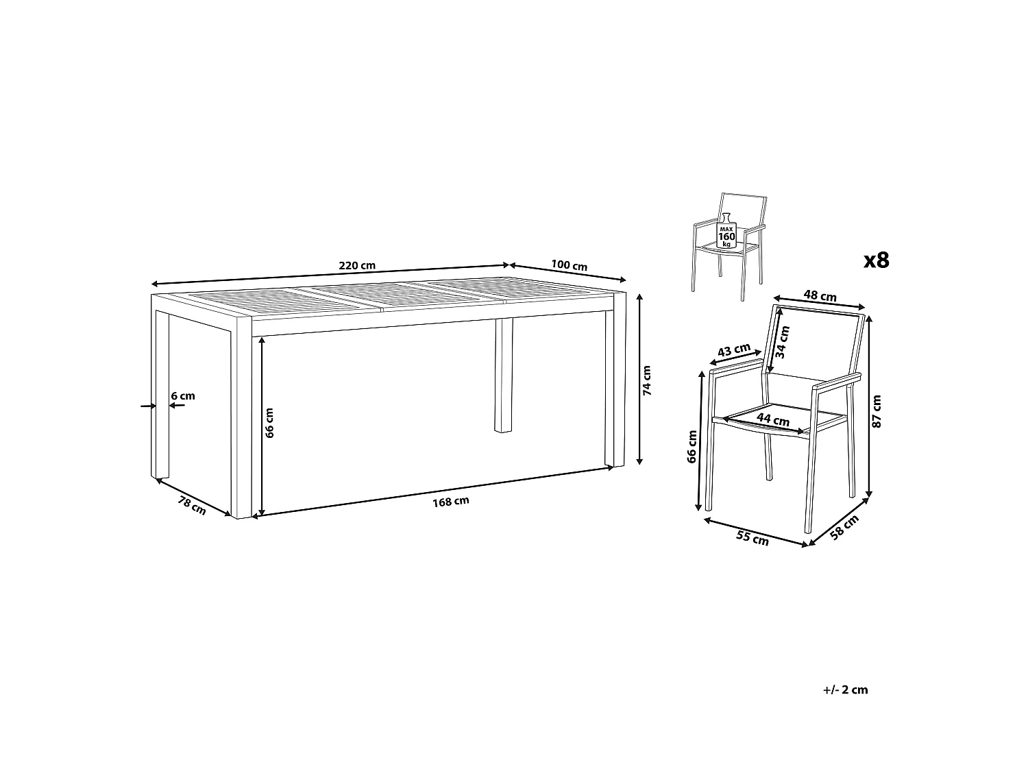 Zestaw ogrodowy dla 8 osób GROSSETO Drewno eukaliptusowe Brązowy/ szary