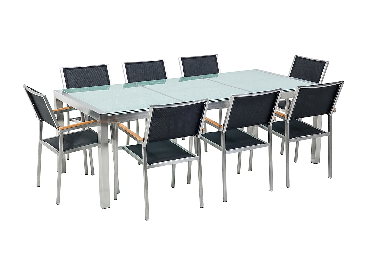 Salle à manger de jardin 8 places GROSSETO Verre fissuré Transparent/noir