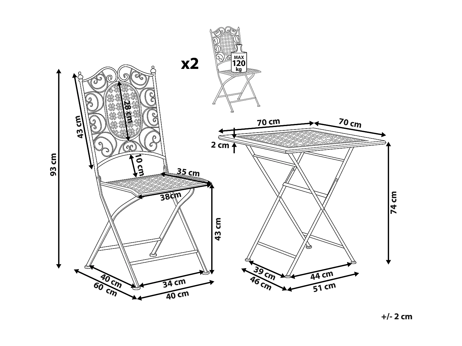 Bistroset Inklapbaar BORMIO Metaal Zwart