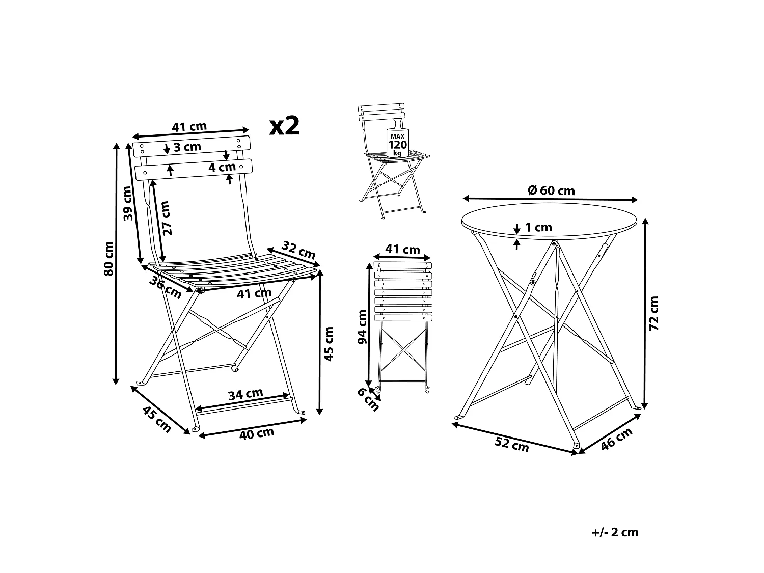 Ensemble bistrot Pliant FIORI Métal Gris