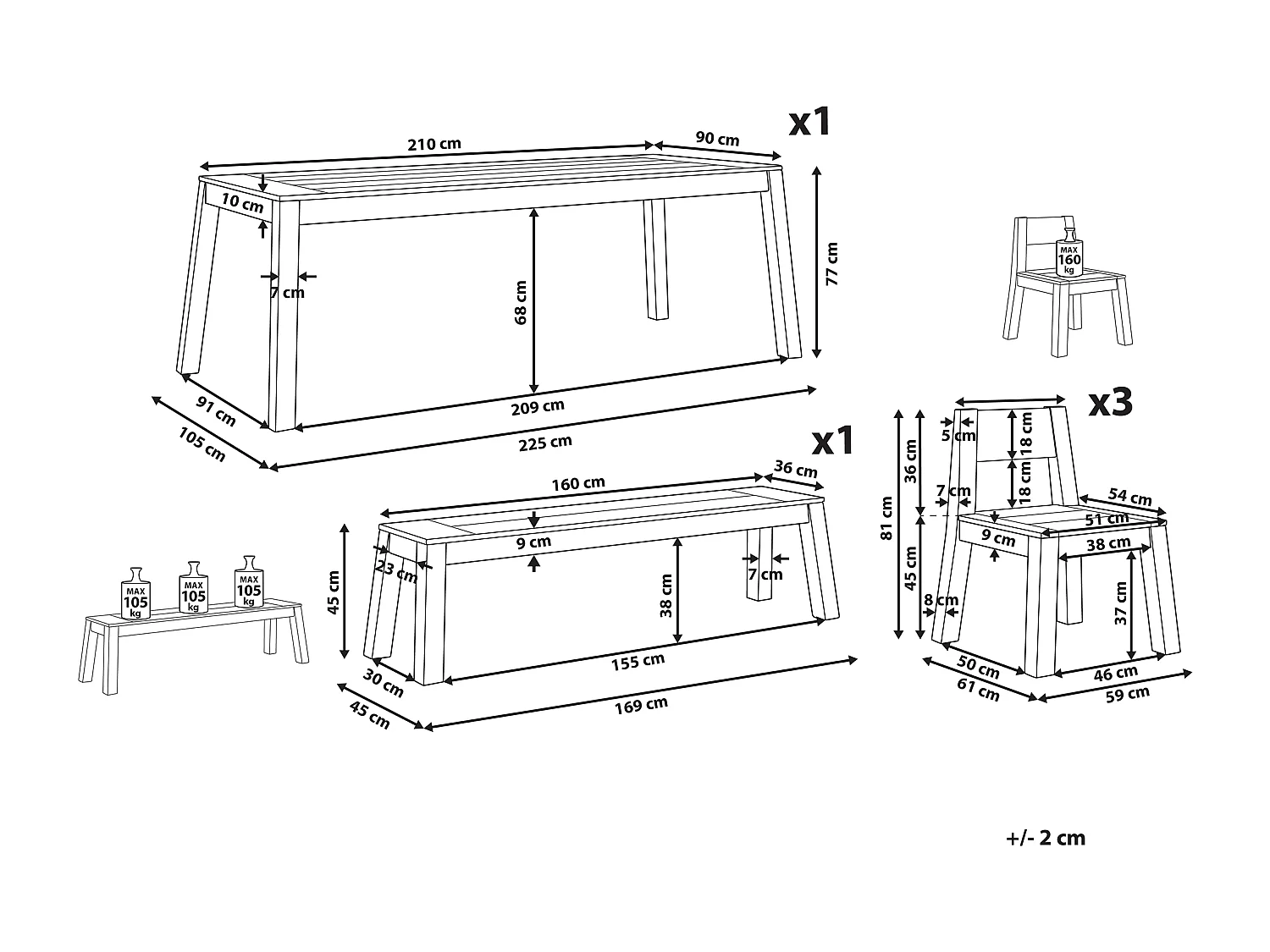 Salle à manger de jardin 6 places LIVORNO Acacia Marron