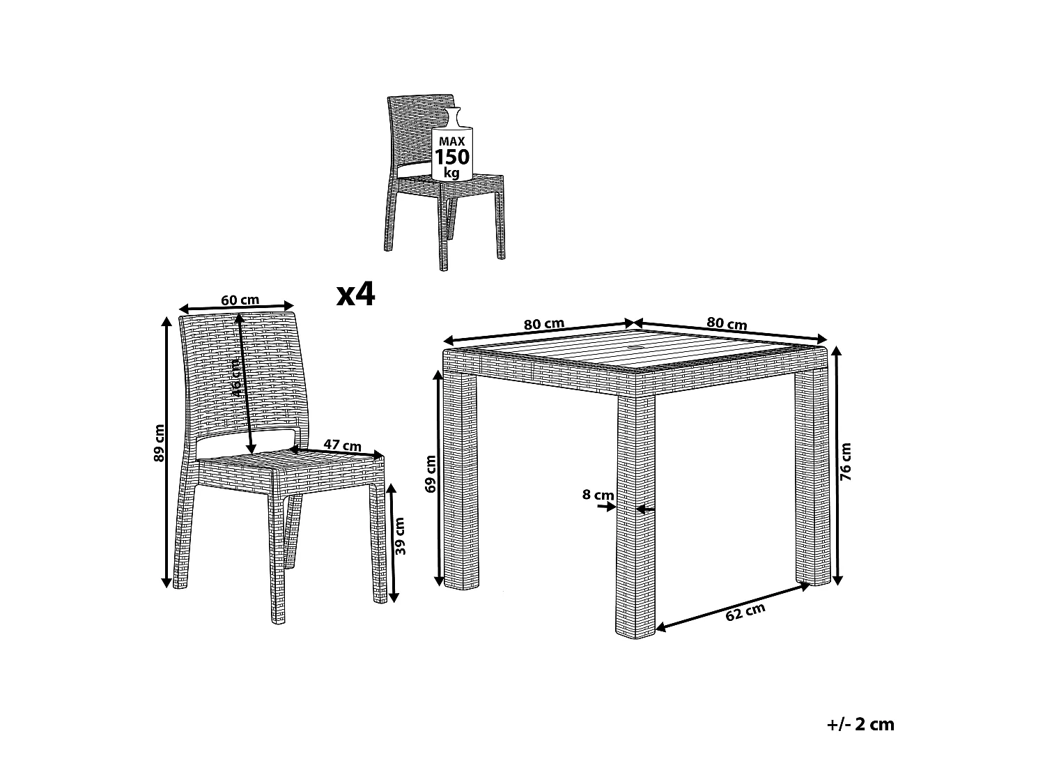 Gartenmöbel Set 4-Sitzer FOSSANO Weiss
