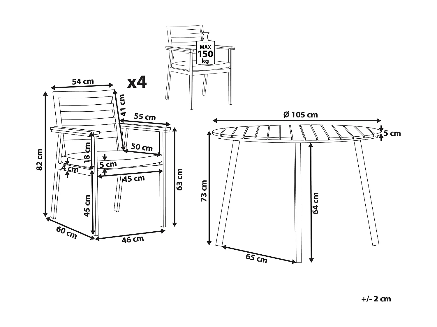 Tuinset 4-zitter CAVOLI met kussens Metaal Grijs