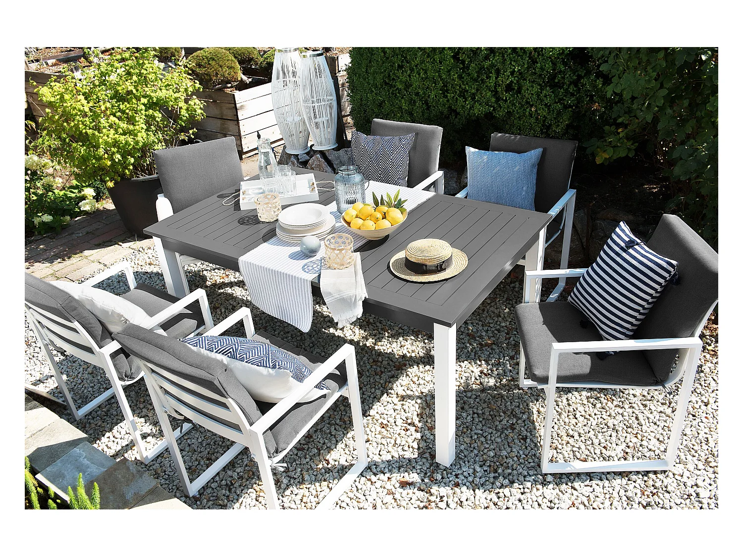 Tuinset 6-zitter PANCOLE met kussens Metaal Grijs