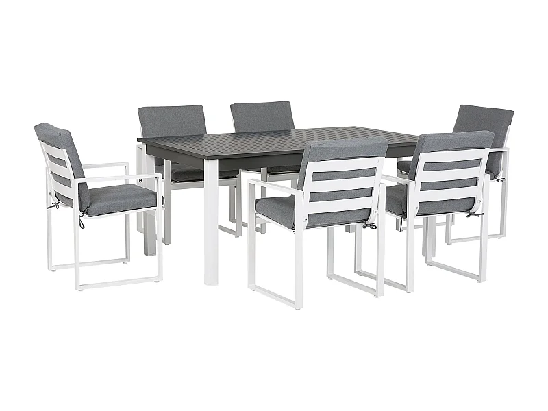 Salle à manger de jardin 6 places PANCOLE avec coussins Métal Gris