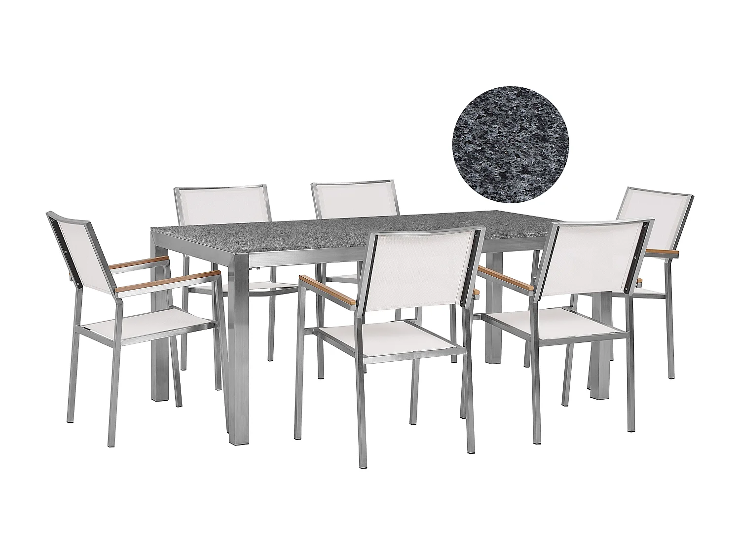 Conjunto de refeições de jardim 6 lugares GROSSETO Granito Polido Cinzento/Branco