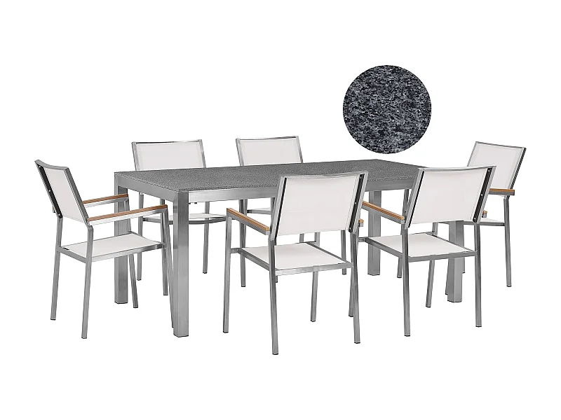 Trendy Gartenmöbel Set Tisch 180 cm in Grau 6 Stühle in Weiß Grosseto