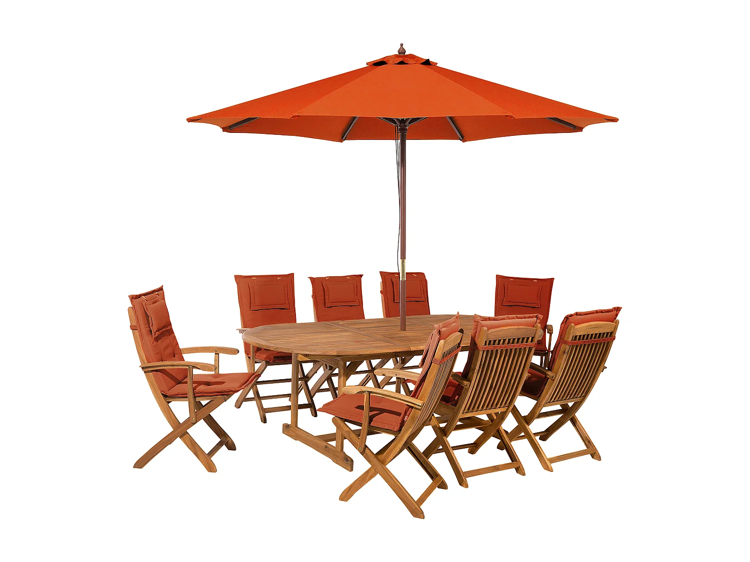 Gartenmöbel Set 8-Sitzer MAUI mit Schirm Akazienholz Dunkelrot