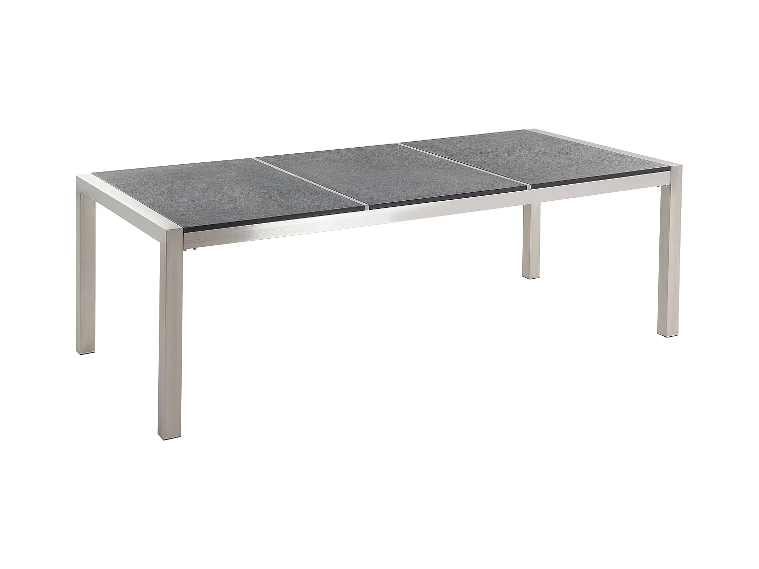 Salle à manger de jardin 8 places GROSSETO Triple plaque Granit Flammé Noir/blanc