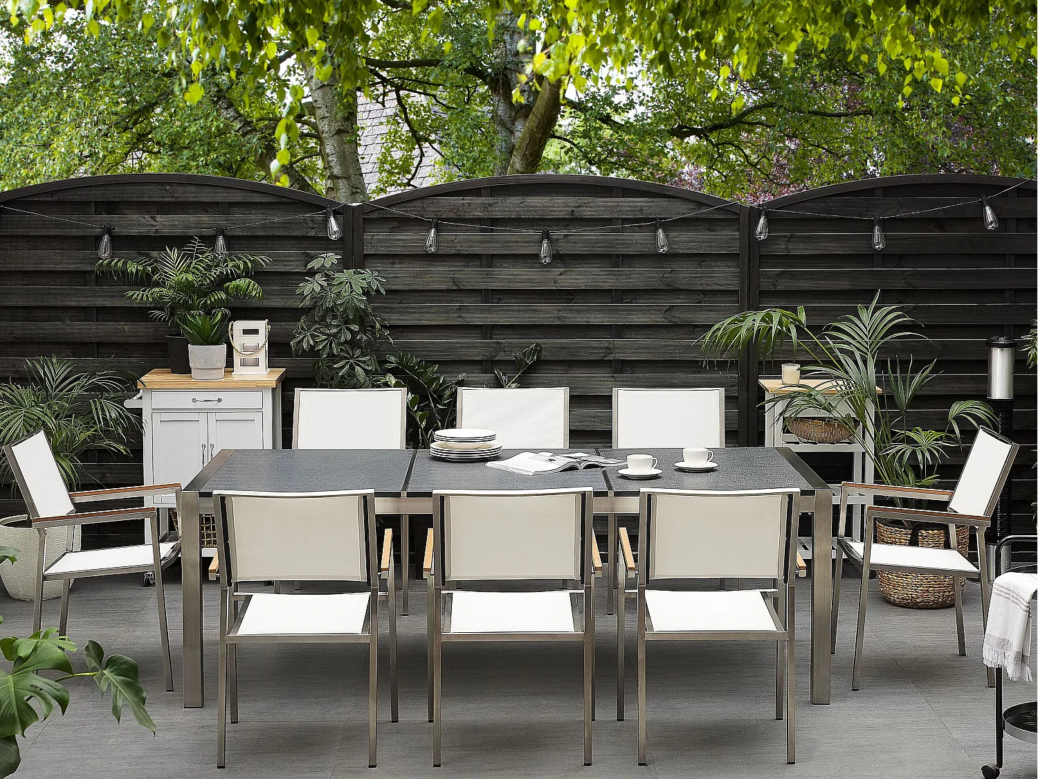 Tuinset 8-zitter GROSSETO Driedubbele plaat Graniet Gevlamd Zwart/wit