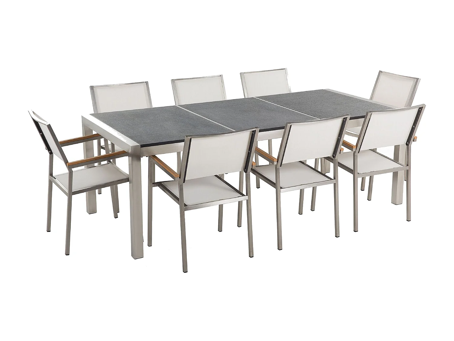 Gartenmöbel Set Tisch 220cm 3 Platten grau geflammt 6 Stühle weiß Grosseto