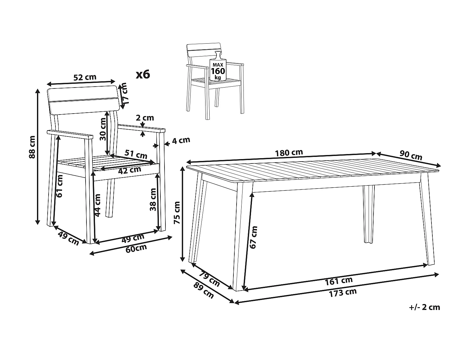 Tuinset 6-zitter FORNELLI Acaciahout Bruin