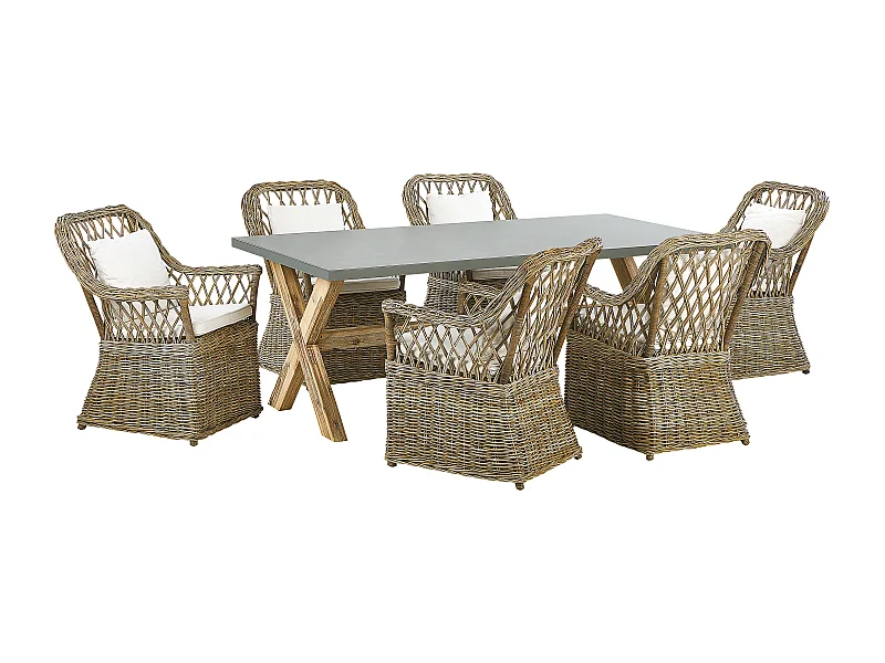 Salle à manger de jardin 6 places MAROS/OLBIA avec coussins Béton Marron clair