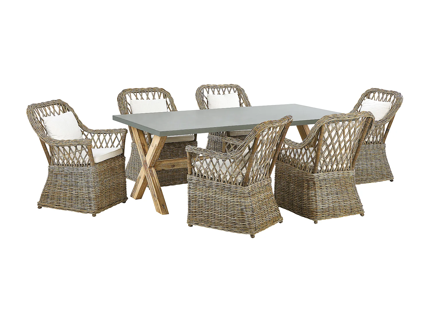 Salle à manger de jardin 6 places MAROS/OLBIA avec coussins Béton Marron clair