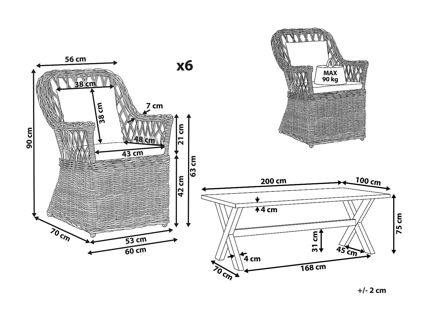 Salle à manger de jardin 6 places MAROS/OLBIA avec coussins Béton Marron clair
