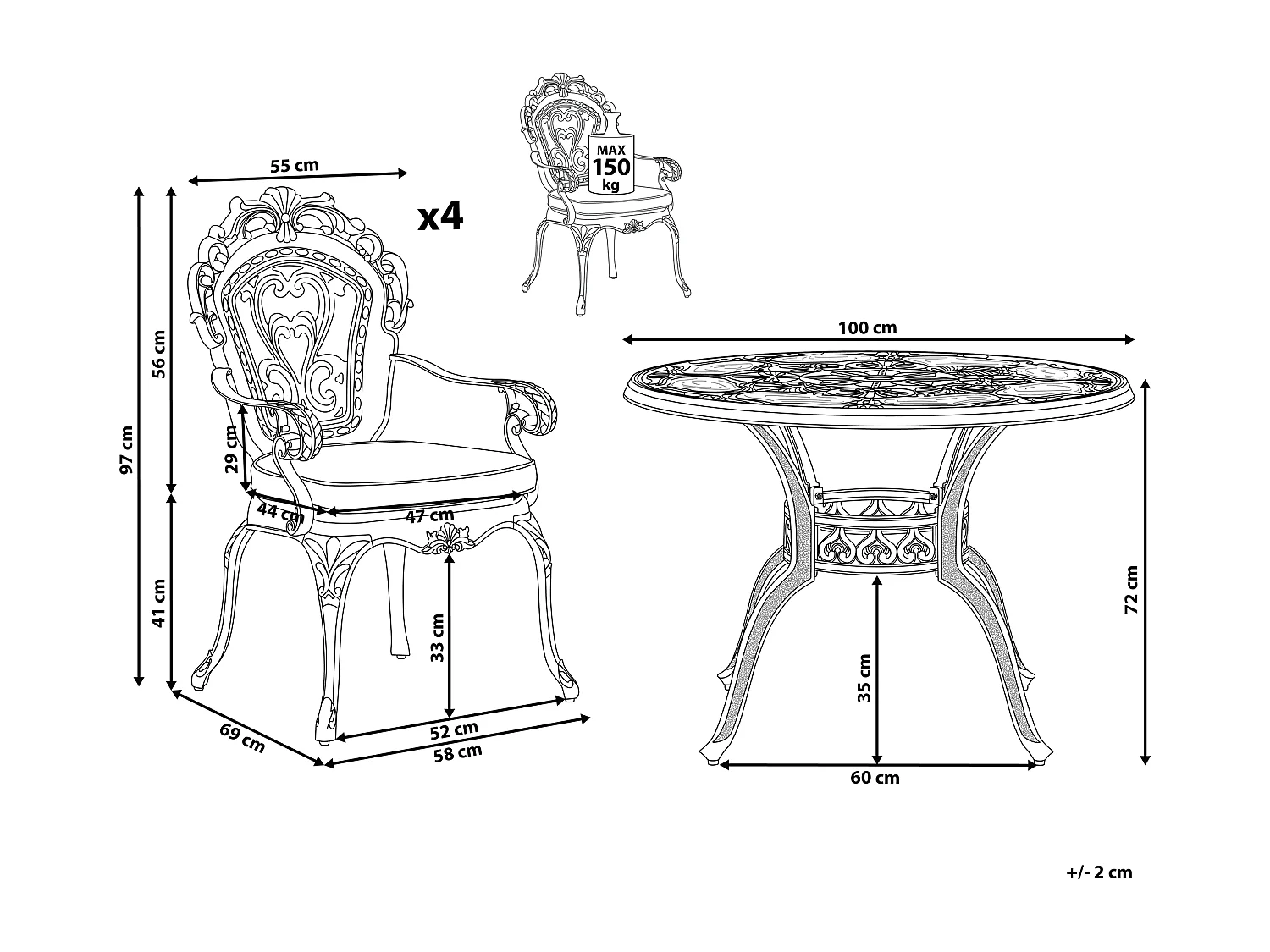 Tuinset 4-zitter SAPRI met kussens Metaal Donkerbruin