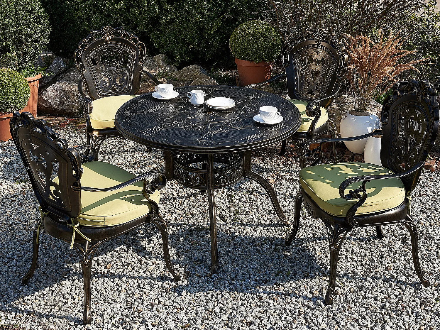 Set da pranzo da giardino 4 posti SAPRI con cuscini Metallo Marrone scuro