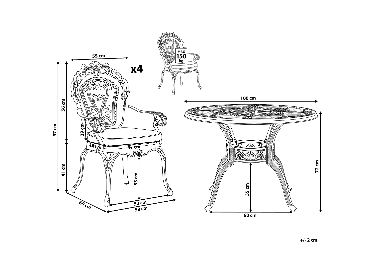 Set da pranzo da giardino 4 posti SAPRI con cuscini Metallo Marrone scuro