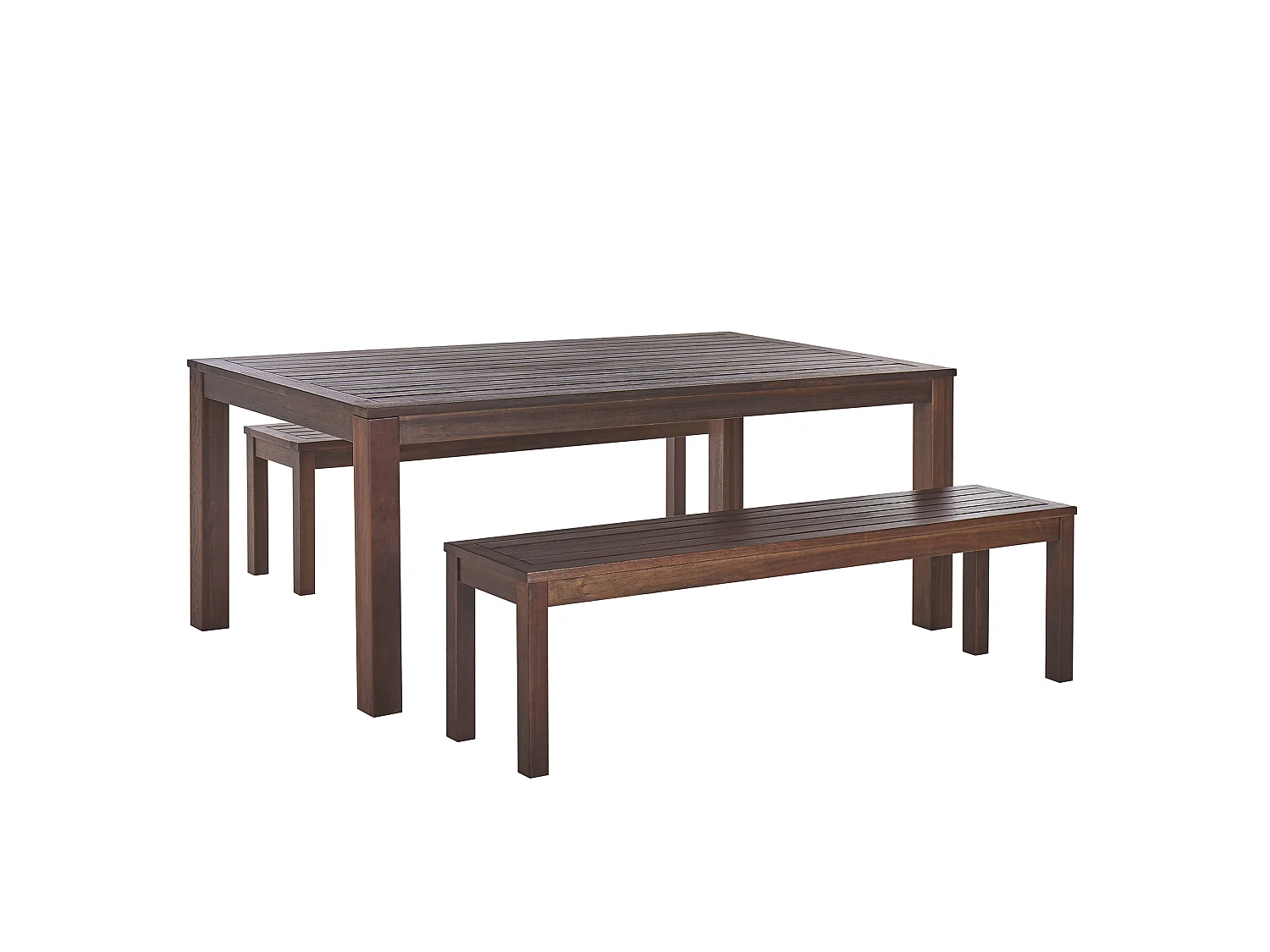 Conjunto de comedor exterior con bancos 6 plazas TUSCANIA Madera de eucalipto Marrón oscuro