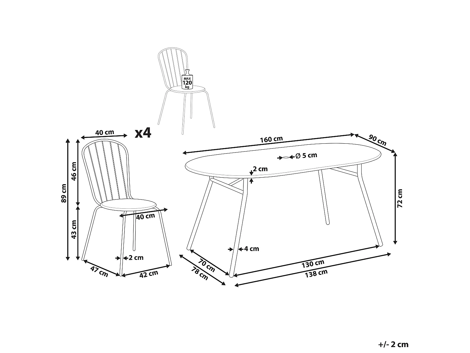 Set da pranzo da giardino 4 posti CALVI Metallo Azzurro