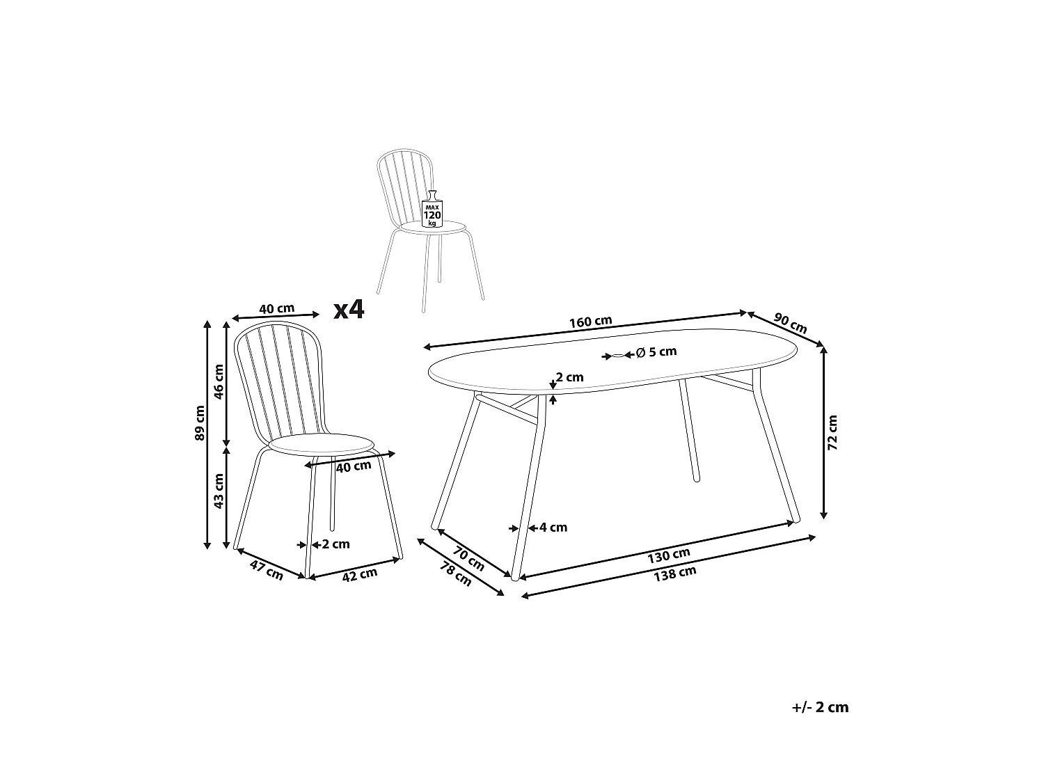 Salle à manger de jardin 4 places CALVI Métal Bleu clair