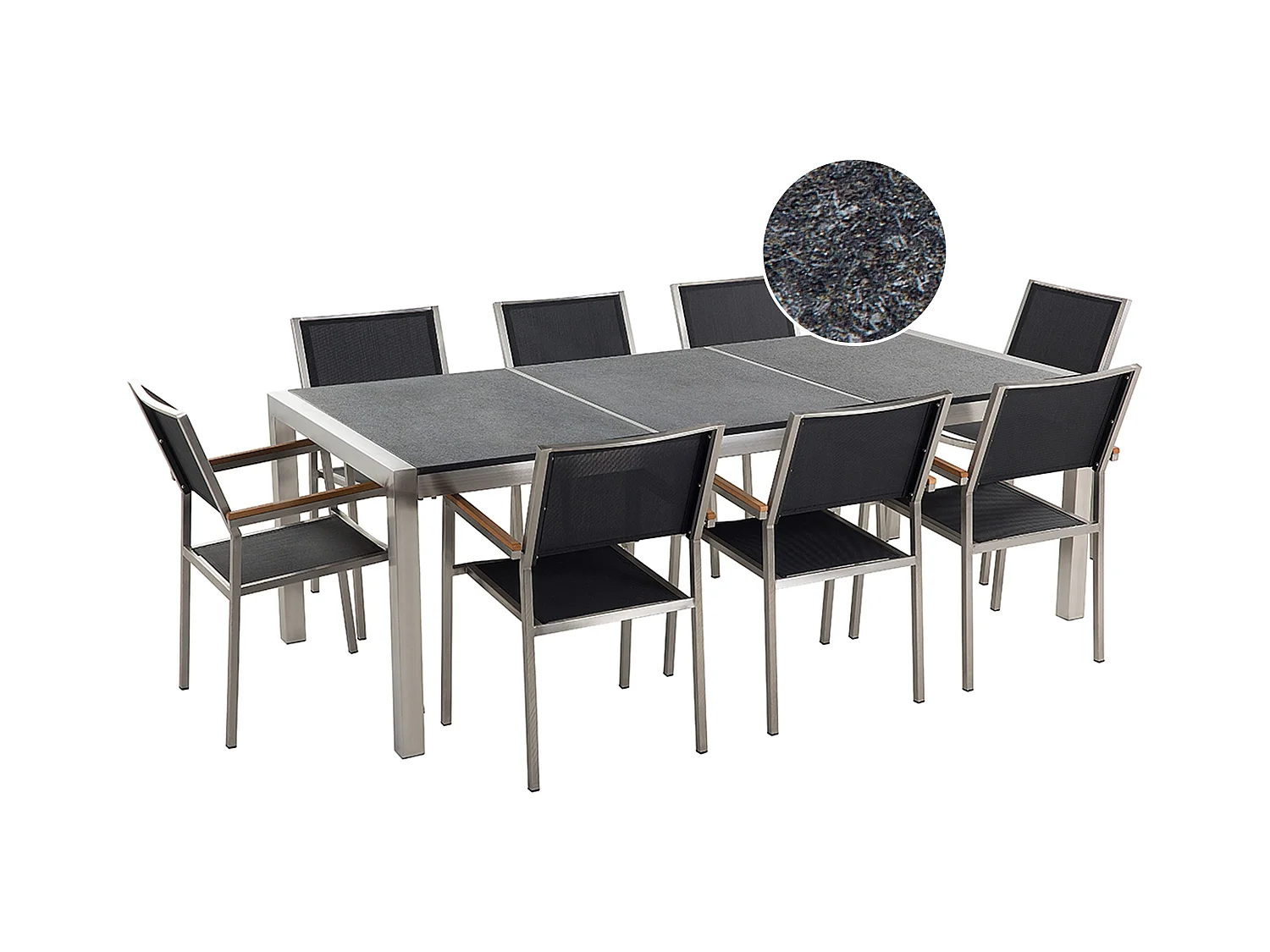 Gartenmöbel Tisch aus Steingemisch 8 Stühle grau / schwarz 220 cm Grosseto