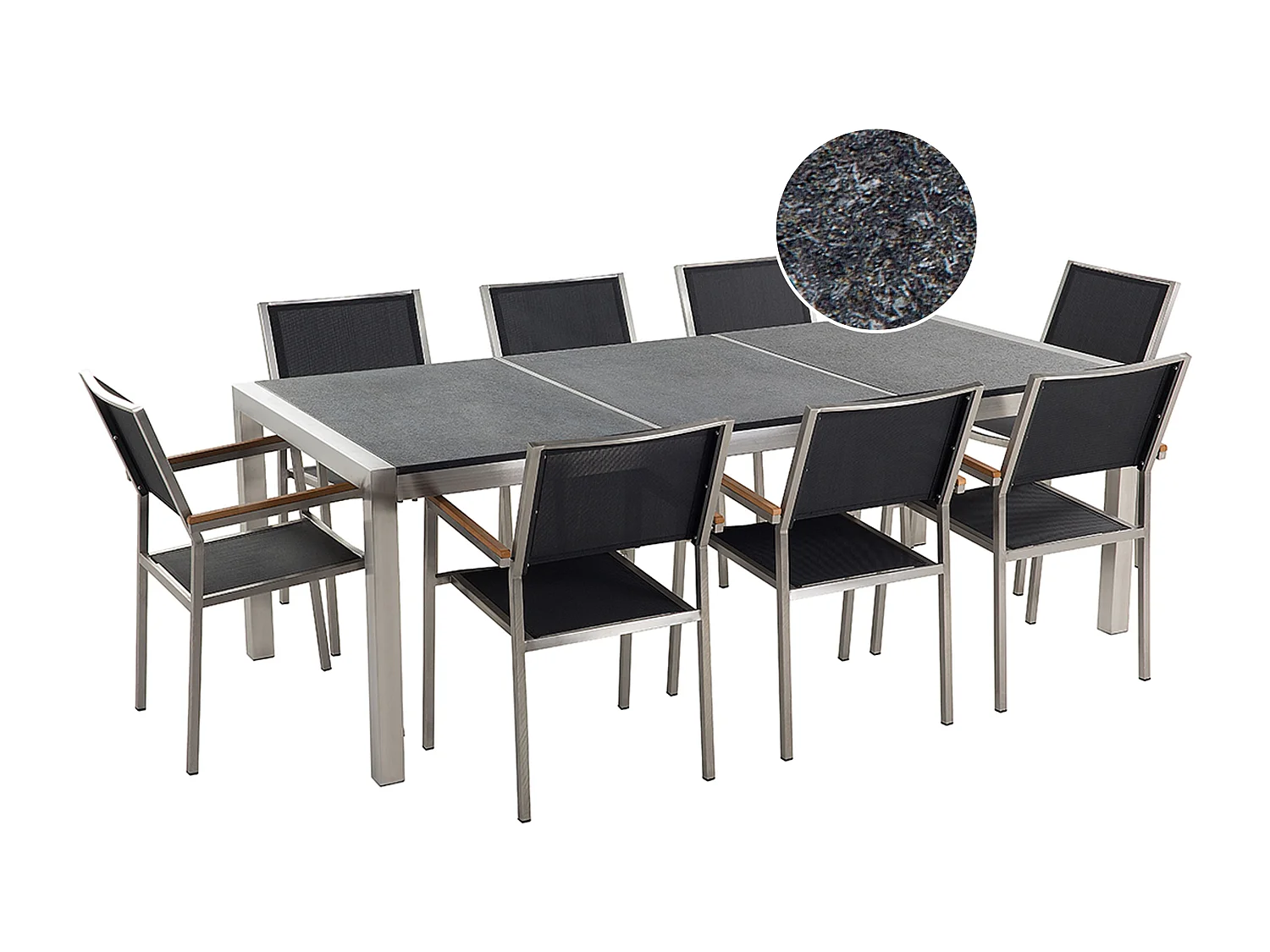 Gartenmöbel Tisch aus Steingemisch 8 Stühle grau / schwarz 220 cm Grosseto