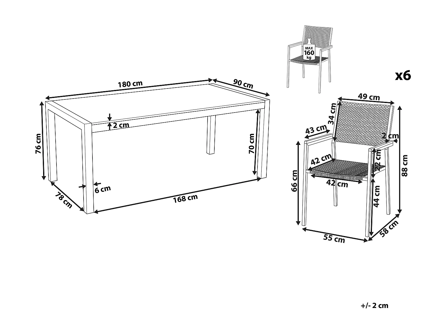 Gartenmöbel Set 6-Sitzer GROSSETO Sicherheitsglas Schwarz