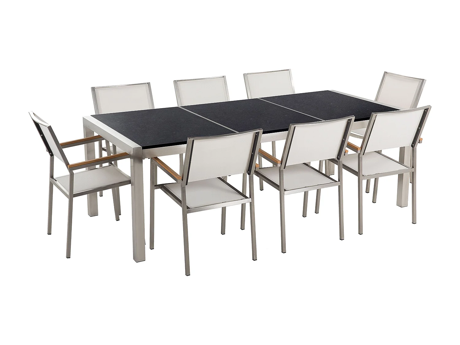 Set da pranzo da giardino 8 posti GROSSETO Piastra tripla Granito Lucido Nero/ Bianco